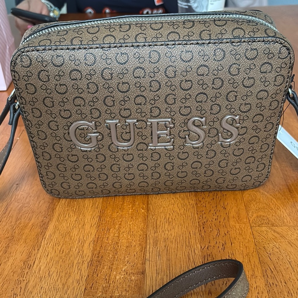 Guess Brown Messenger Bag with Monogram Print